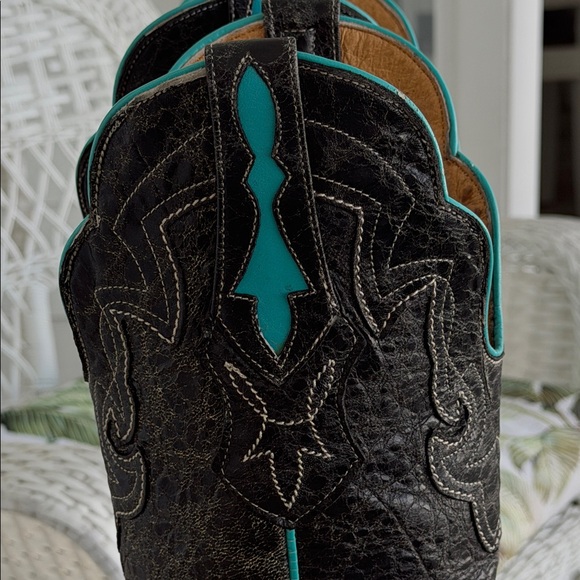Black and Turquoise Women's Western Boots - Picture 7 of 10